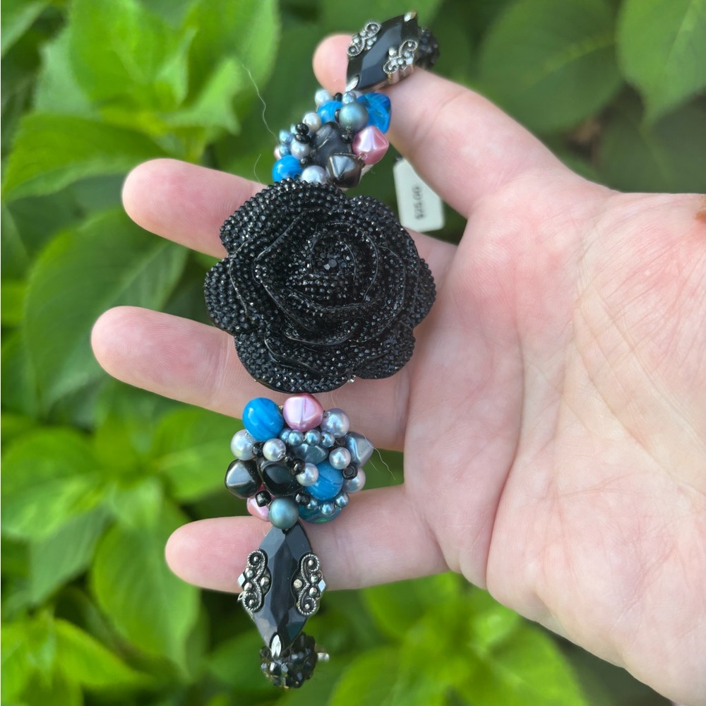 “Midnight Rose” 🖤🌹 Hand crafted bracelet from repurposed vintage earrings